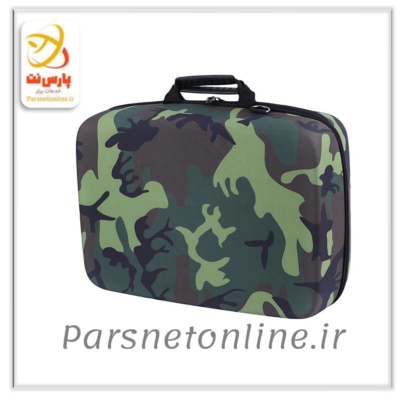 کیف کنسول بازی PS5 Slim طرح چریکی سبز قهوه‌ای + نگهدارنده هدست